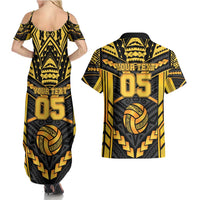 Custom Polynesia Beach Volleyball Couples Matching Summer Maxi Dress and Hawaiian Shirt Gold Polynesian Tribal Pattern - Polynesian Pride