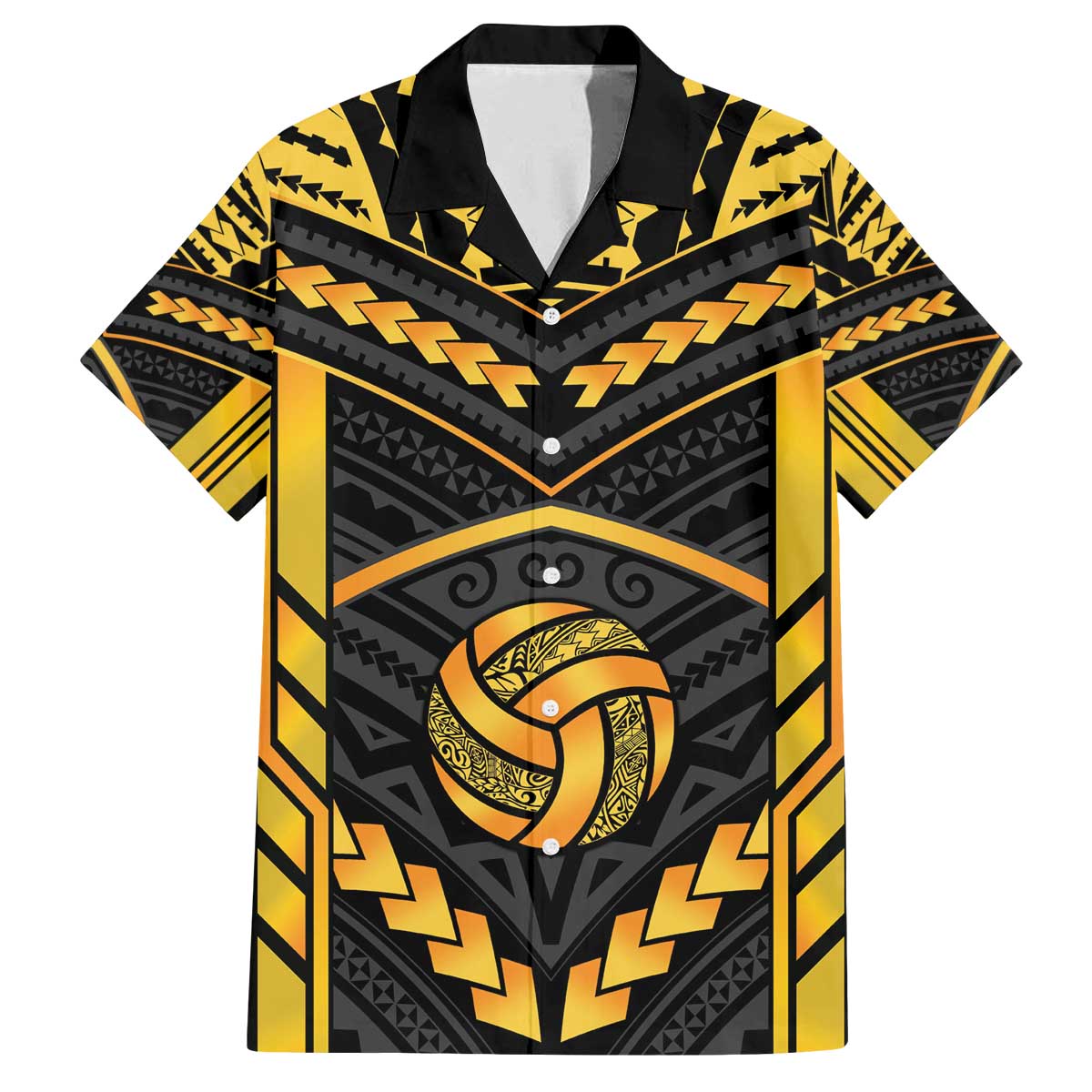 Custom Polynesia Beach Volleyball Family Matching Off The Shoulder Long Sleeve Dress and Hawaiian Shirt Gold Polynesian Tribal Pattern - Polynesian Pride