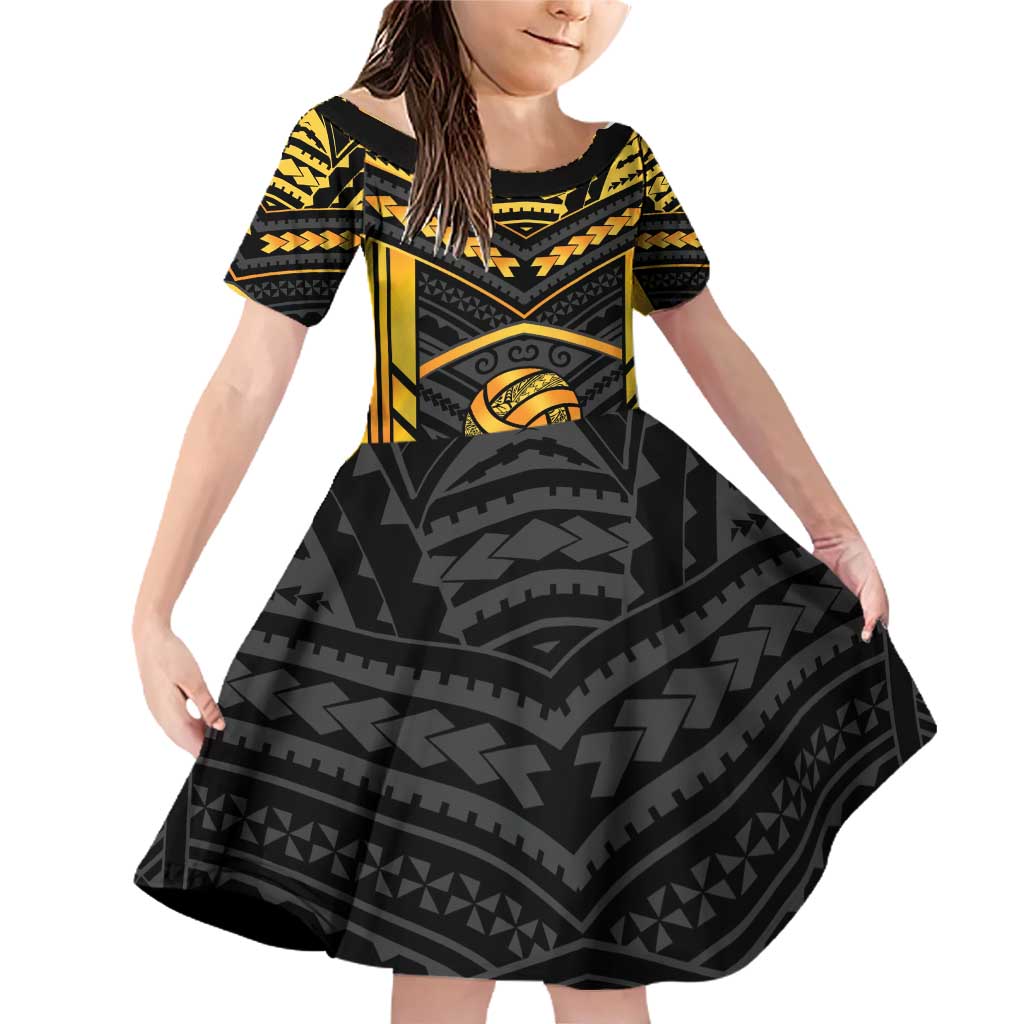Custom Polynesia Beach Volleyball Family Matching Off Shoulder Short Dress and Hawaiian Shirt Gold Polynesian Tribal Pattern - Polynesian Pride