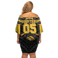 Custom Polynesia Beach Volleyball Family Matching Off Shoulder Short Dress and Hawaiian Shirt Gold Polynesian Tribal Pattern - Polynesian Pride