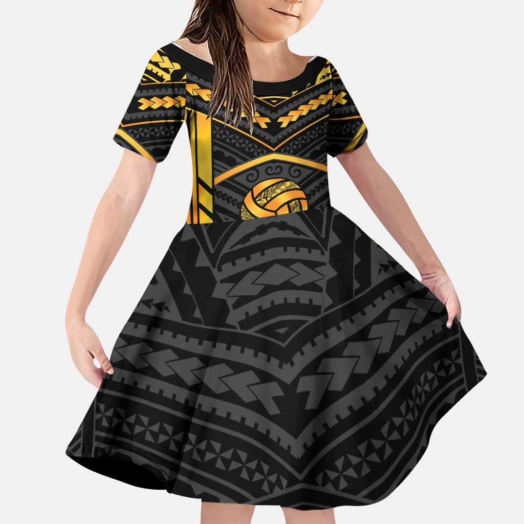 Custom Polynesia Beach Volleyball Family Matching Puletasi and Hawaiian Shirt Gold Polynesian Tribal Pattern - Polynesian Pride