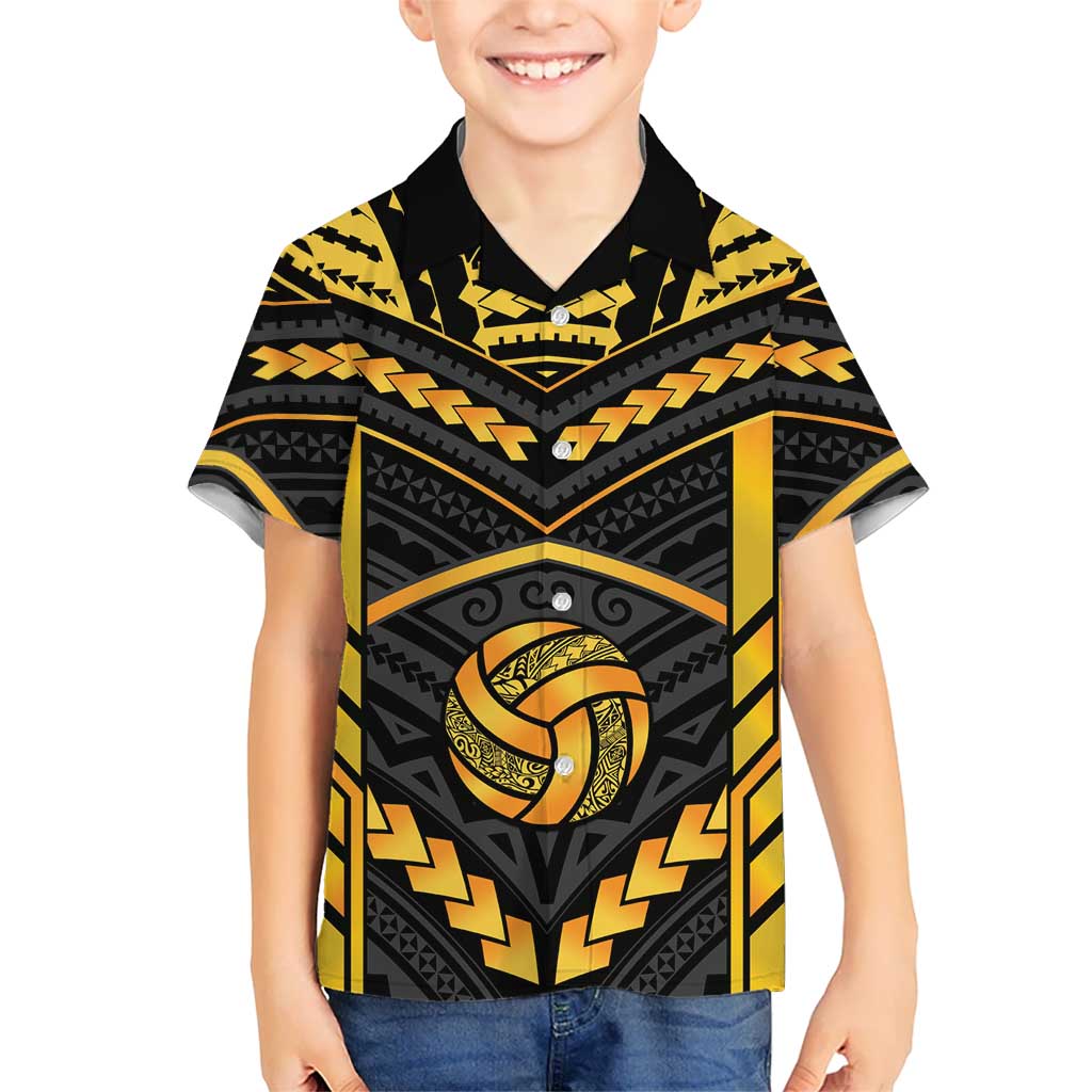 Custom Polynesia Beach Volleyball Family Matching Puletasi and Hawaiian Shirt Gold Polynesian Tribal Pattern - Polynesian Pride