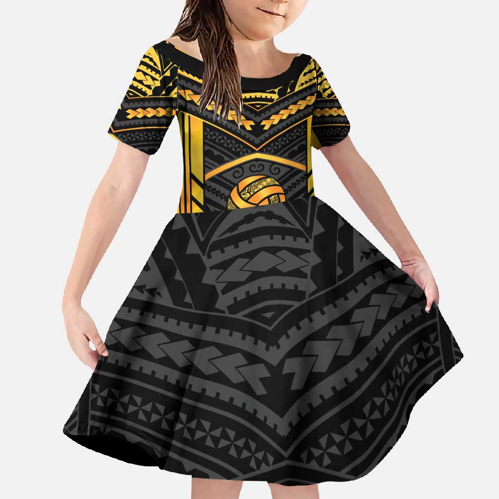 Custom Polynesia Beach Volleyball Family Matching Short Sleeve Bodycon Dress and Hawaiian Shirt Gold Polynesian Tribal Pattern - Polynesian Pride