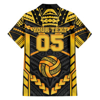Custom Polynesia Beach Volleyball Family Matching Short Sleeve Bodycon Dress and Hawaiian Shirt Gold Polynesian Tribal Pattern - Polynesian Pride