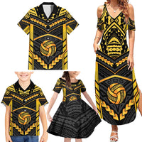 Custom Polynesia Beach Volleyball Family Matching Summer Maxi Dress and Hawaiian Shirt Gold Polynesian Tribal Pattern - Polynesian Pride