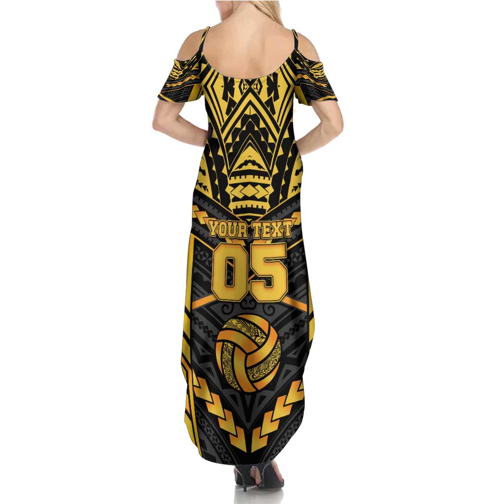 Custom Polynesia Beach Volleyball Family Matching Summer Maxi Dress and Hawaiian Shirt Gold Polynesian Tribal Pattern - Polynesian Pride