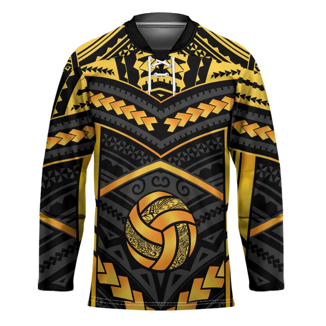 Custom Polynesia Beach Volleyball Hockey Jersey Gold Polynesian Tribal Pattern - Polynesian Pride