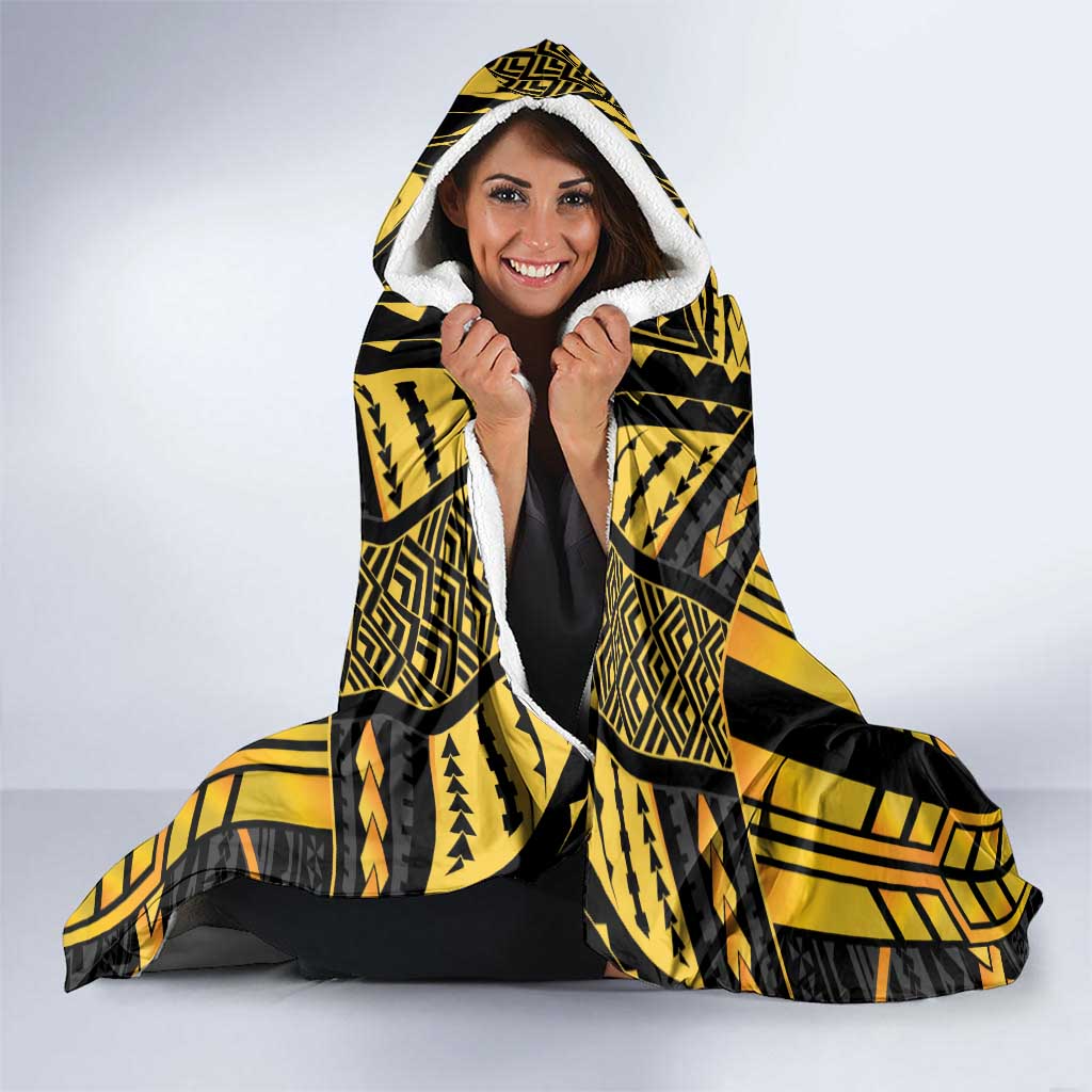 Custom Polynesia Beach Volleyball Hooded Blanket Gold Polynesian Tribal Pattern - Polynesian Pride