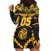 Custom Polynesia Beach Volleyball Hoodie Dress Gold Polynesian Tribal Pattern - Polynesian Pride