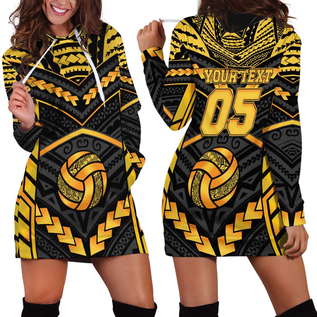Custom Polynesia Beach Volleyball Hoodie Dress Gold Polynesian Tribal Pattern - Polynesian Pride