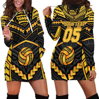 Custom Polynesia Beach Volleyball Hoodie Dress Gold Polynesian Tribal Pattern - Polynesian Pride