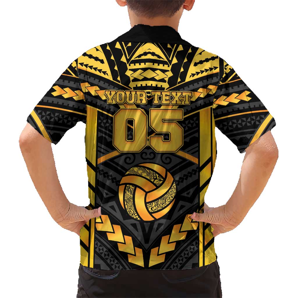 Custom Polynesia Beach Volleyball Kid Hawaiian Shirt Gold Polynesian Tribal Pattern - Polynesian Pride