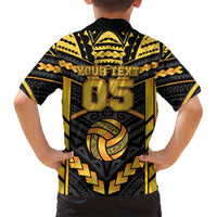 Custom Polynesia Beach Volleyball Kid Hawaiian Shirt Gold Polynesian Tribal Pattern - Polynesian Pride