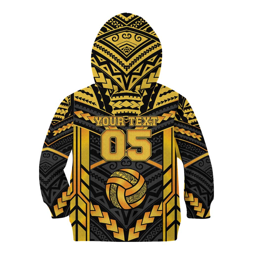 Custom Polynesia Beach Volleyball Kid Hoodie Gold Polynesian Tribal Pattern - Polynesian Pride