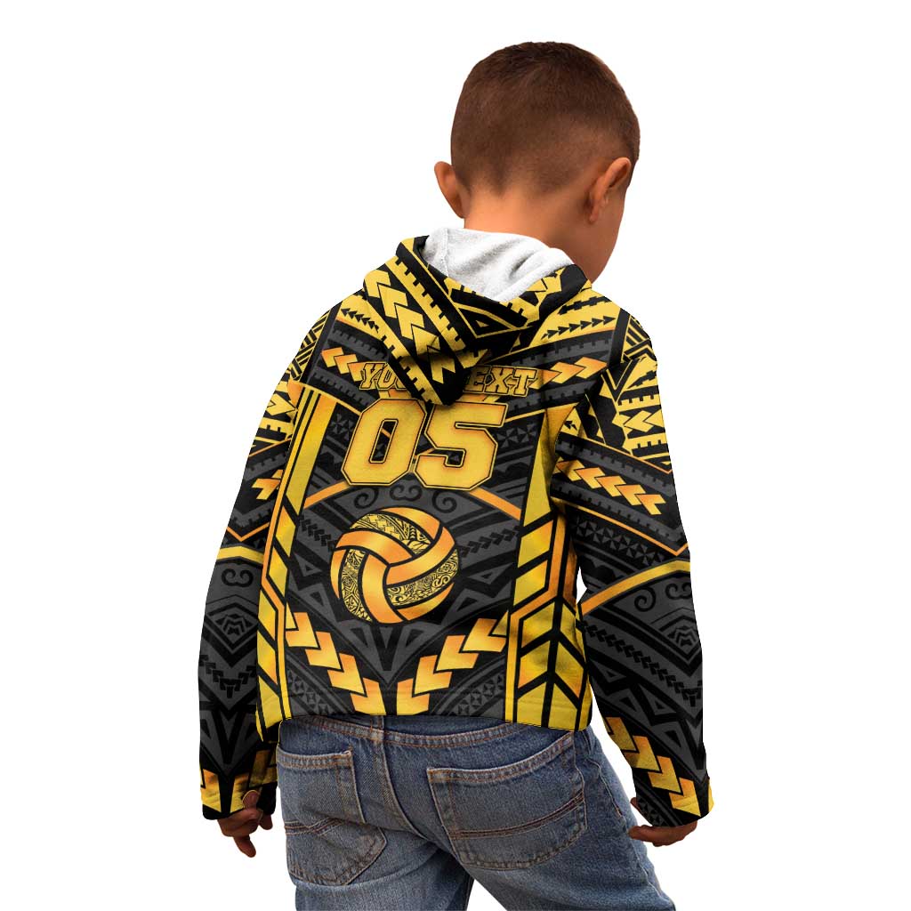 Custom Polynesia Beach Volleyball Kid Hoodie Gold Polynesian Tribal Pattern - Polynesian Pride