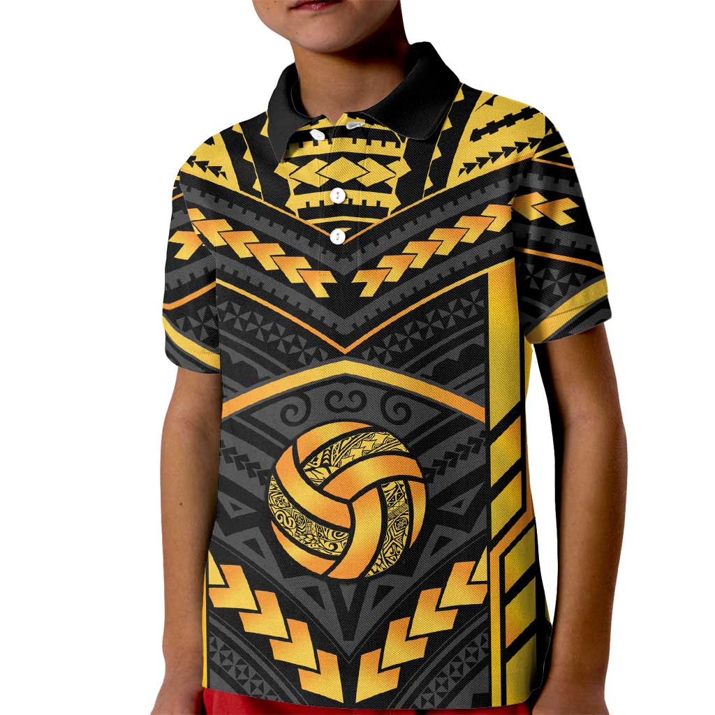 Custom Polynesia Beach Volleyball Kid Polo Shirt Gold Polynesian Tribal Pattern LT05 Kid Gold - Polynesian Pride