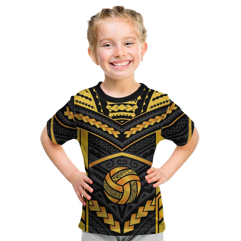 Custom Polynesia Beach Volleyball Kid T Shirt Gold Polynesian Tribal Pattern LT05 Gold - Polynesian Pride