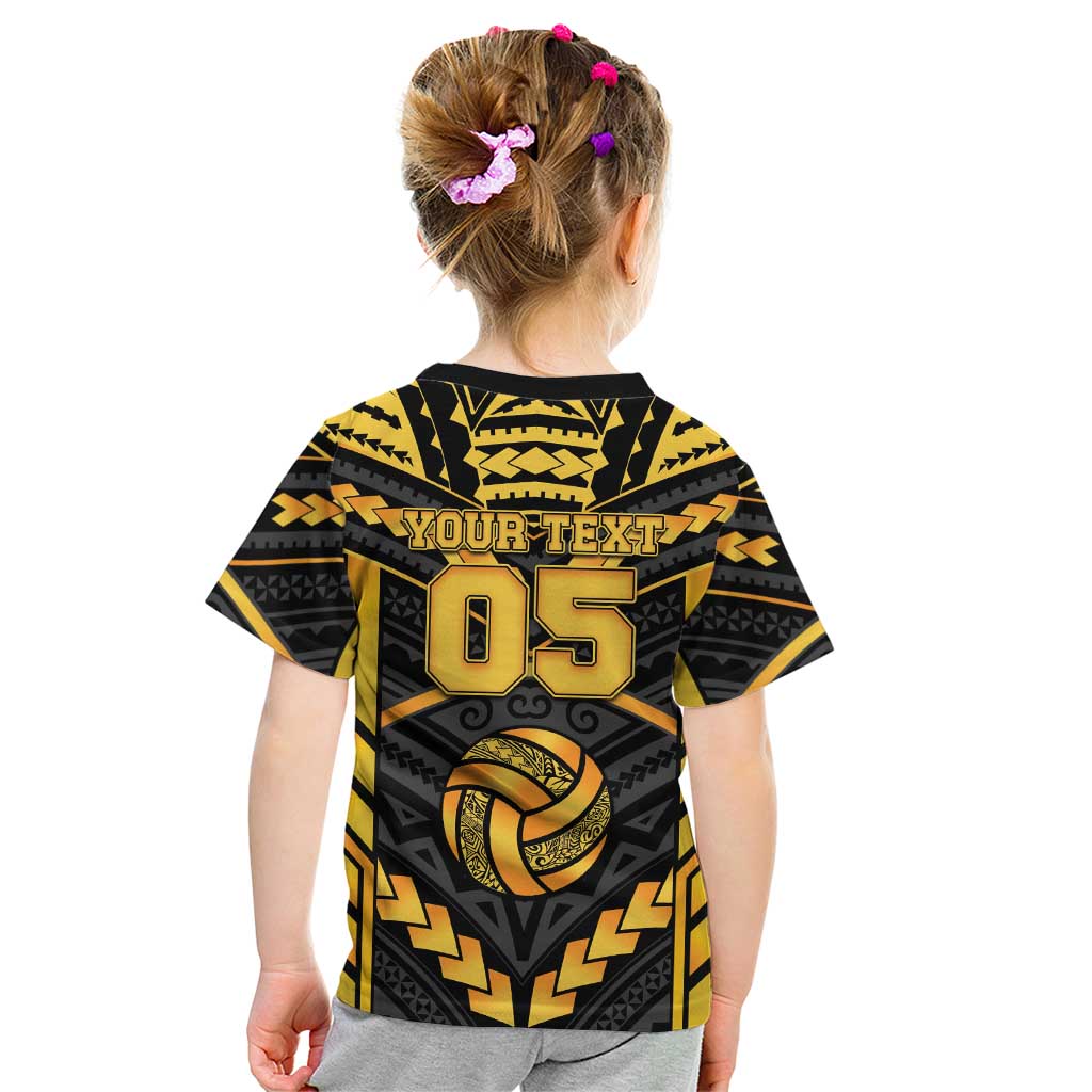 Custom Polynesia Beach Volleyball Kid T Shirt Gold Polynesian Tribal Pattern LT05 - Polynesian Pride