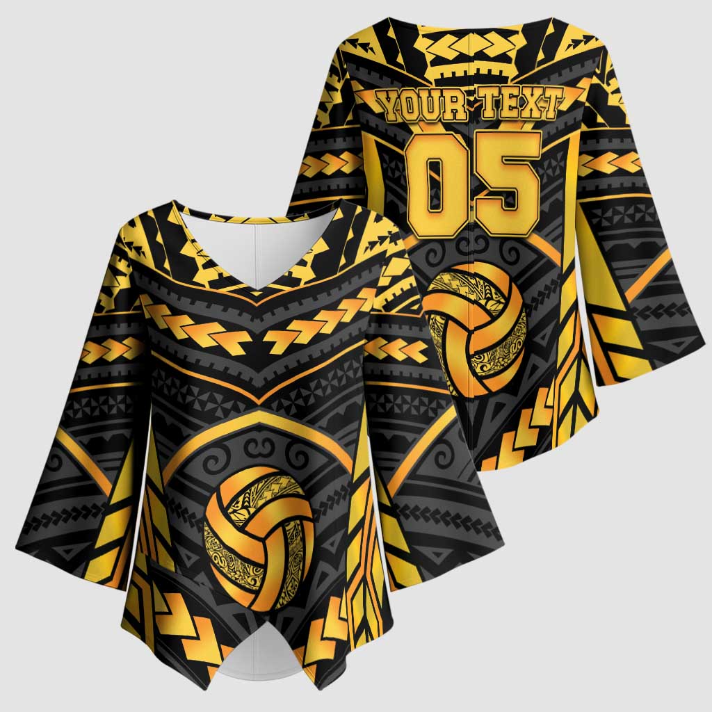 Custom Polynesia Beach Volleyball Kimono Sleeve Blouse Gold Polynesian Tribal Pattern - Polynesian Pride