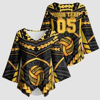 Custom Polynesia Beach Volleyball Kimono Sleeve Blouse Gold Polynesian Tribal Pattern - Polynesian Pride