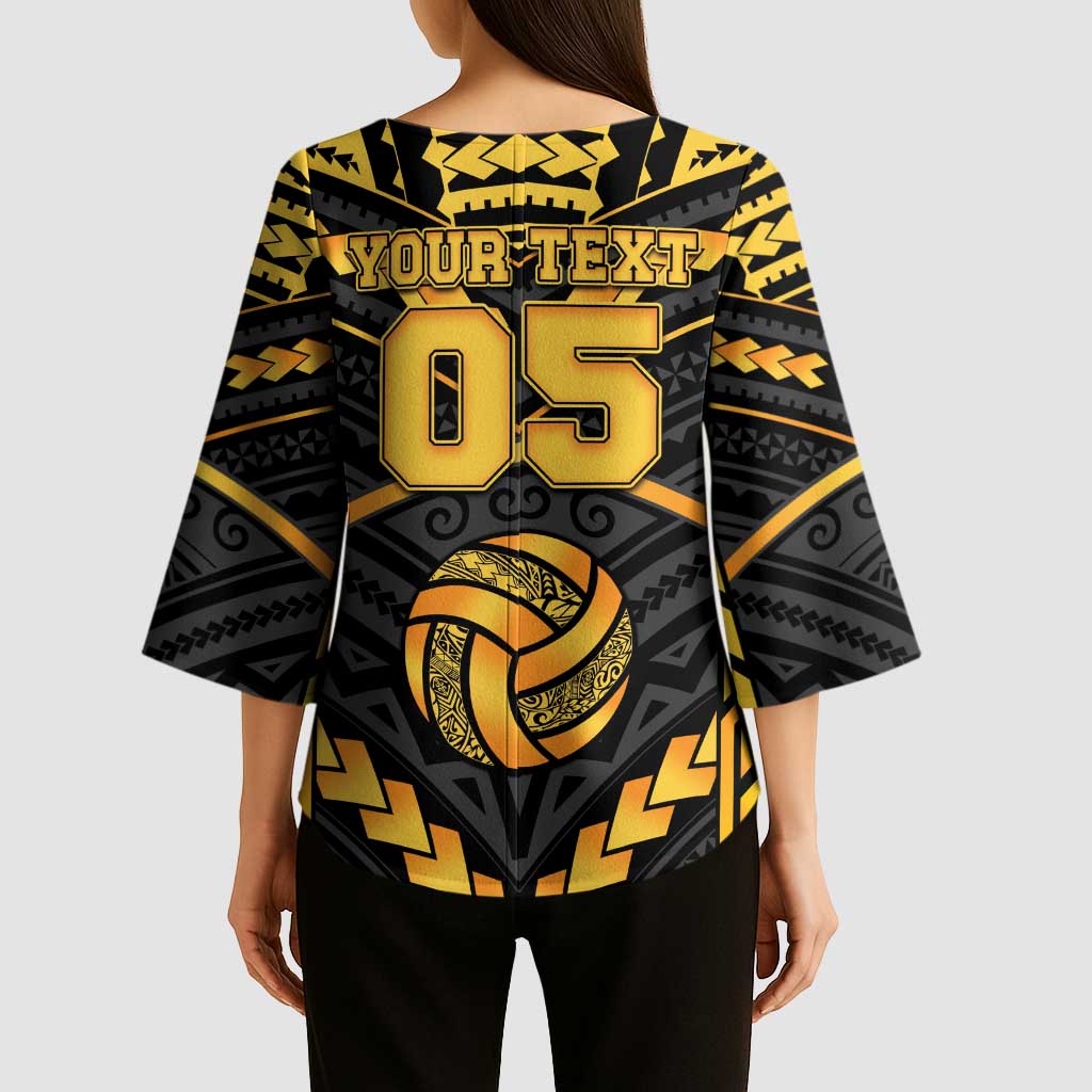 Custom Polynesia Beach Volleyball Kimono Sleeve Blouse Gold Polynesian Tribal Pattern - Polynesian Pride