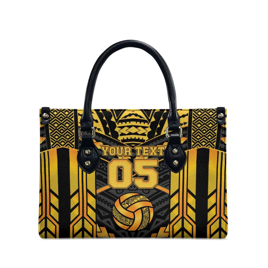 Custom Polynesia Beach Volleyball Leather Bag Gold Polynesian Tribal Pattern LT05 - Polynesian Pride