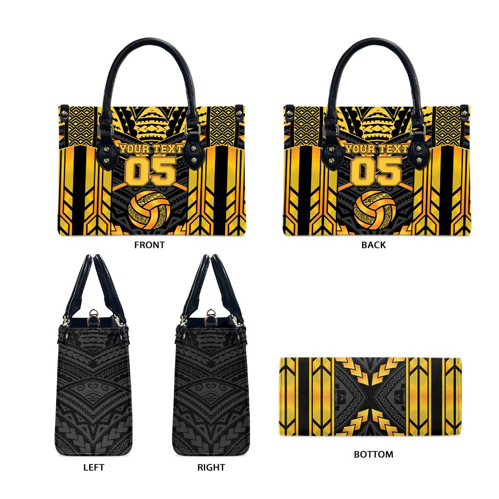 Custom Polynesia Beach Volleyball Leather Bag Gold Polynesian Tribal Pattern LT05 - Polynesian Pride