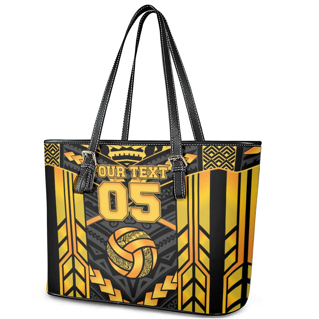 Custom Polynesia Beach Volleyball Leather Tote Bag Gold Polynesian Tribal Pattern - Polynesian Pride