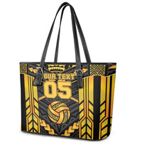 Custom Polynesia Beach Volleyball Leather Tote Bag Gold Polynesian Tribal Pattern - Polynesian Pride