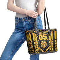 Custom Polynesia Beach Volleyball Leather Tote Bag Gold Polynesian Tribal Pattern - Polynesian Pride