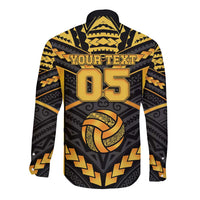 Custom Polynesia Beach Volleyball Long Sleeve Button Shirt Gold Polynesian Tribal Pattern LT05 - Polynesian Pride