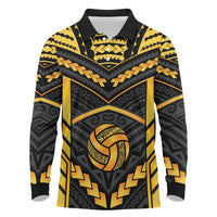 Custom Polynesia Beach Volleyball Long Sleeve Polo Shirt Gold Polynesian Tribal Pattern LT05 Gold - Polynesian Pride