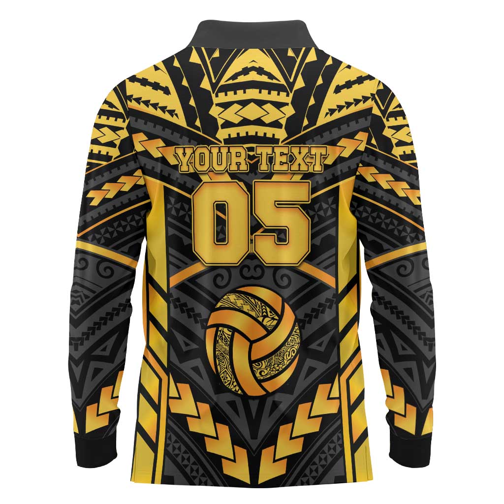 Custom Polynesia Beach Volleyball Long Sleeve Polo Shirt Gold Polynesian Tribal Pattern LT05 - Polynesian Pride