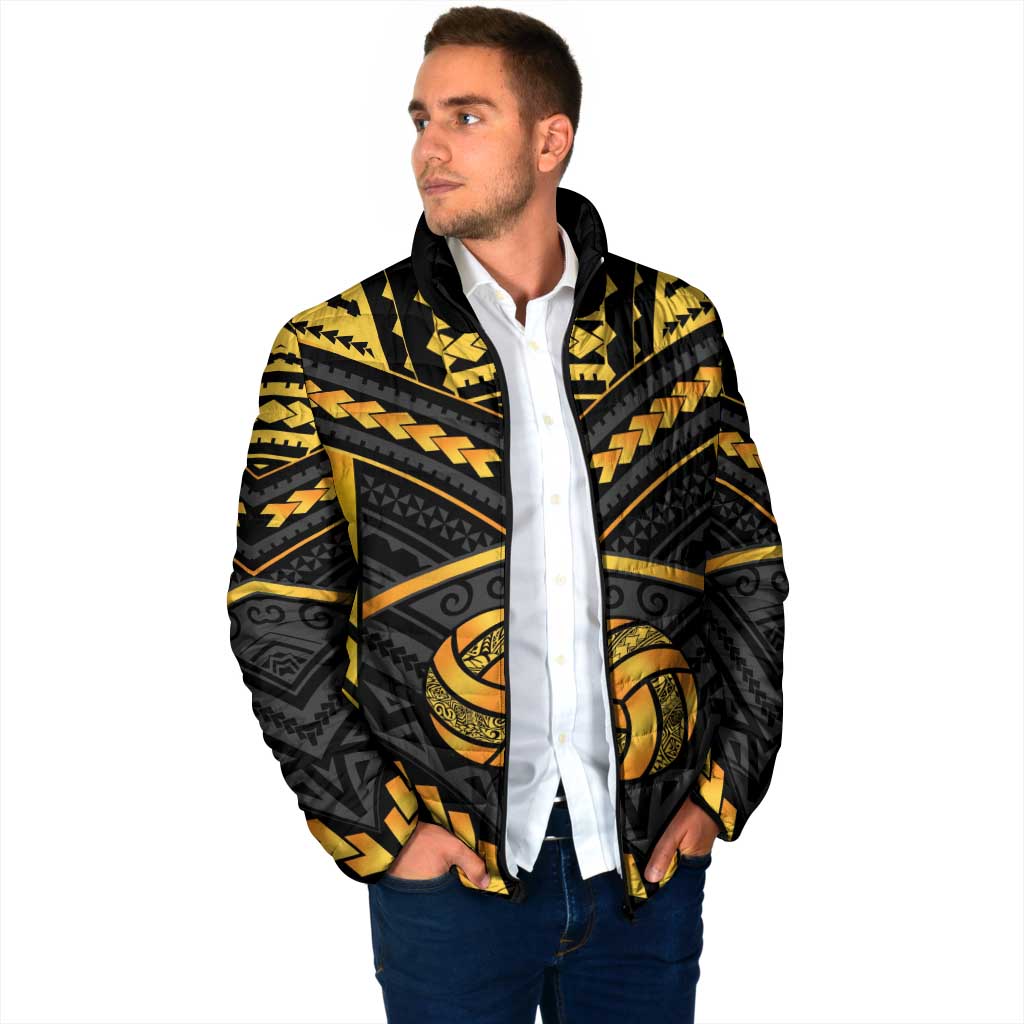 Custom Polynesia Beach Volleyball Padded Jacket Gold Polynesian Tribal Pattern LT05 - Polynesian Pride