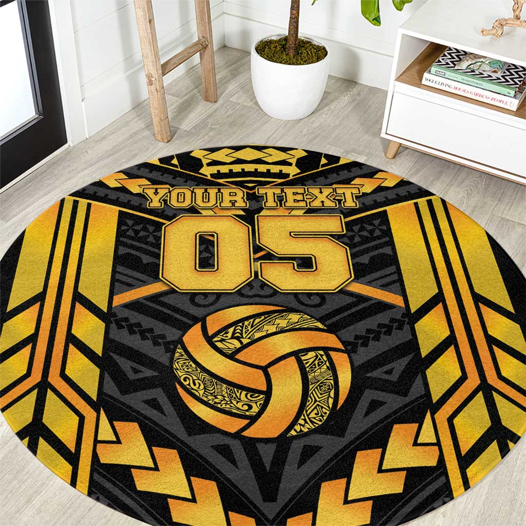 Custom Polynesia Beach Volleyball Round Carpet Gold Polynesian Tribal Pattern - Polynesian Pride
