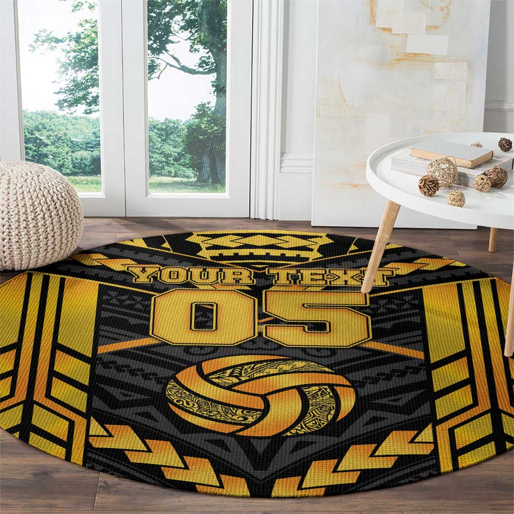 Custom Polynesia Beach Volleyball Round Carpet Gold Polynesian Tribal Pattern - Polynesian Pride
