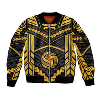 Custom Polynesia Beach Volleyball Sleeve Zip Bomber Jacket Gold Polynesian Tribal Pattern - Polynesian Pride