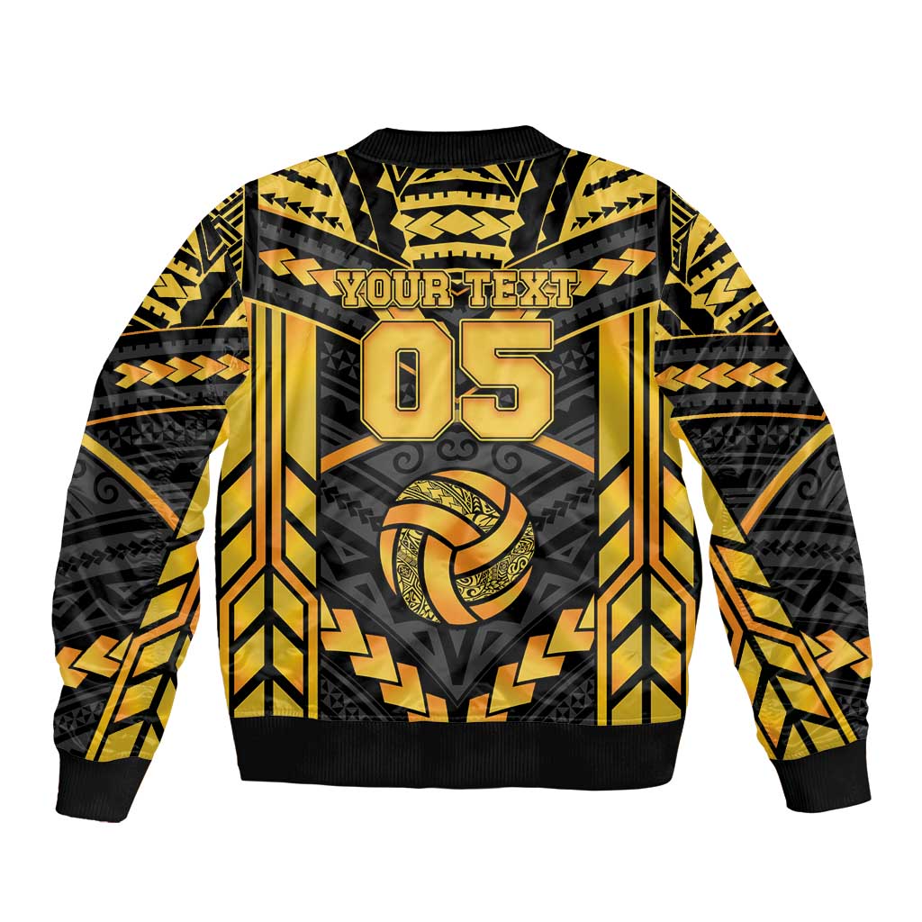 Custom Polynesia Beach Volleyball Sleeve Zip Bomber Jacket Gold Polynesian Tribal Pattern - Polynesian Pride
