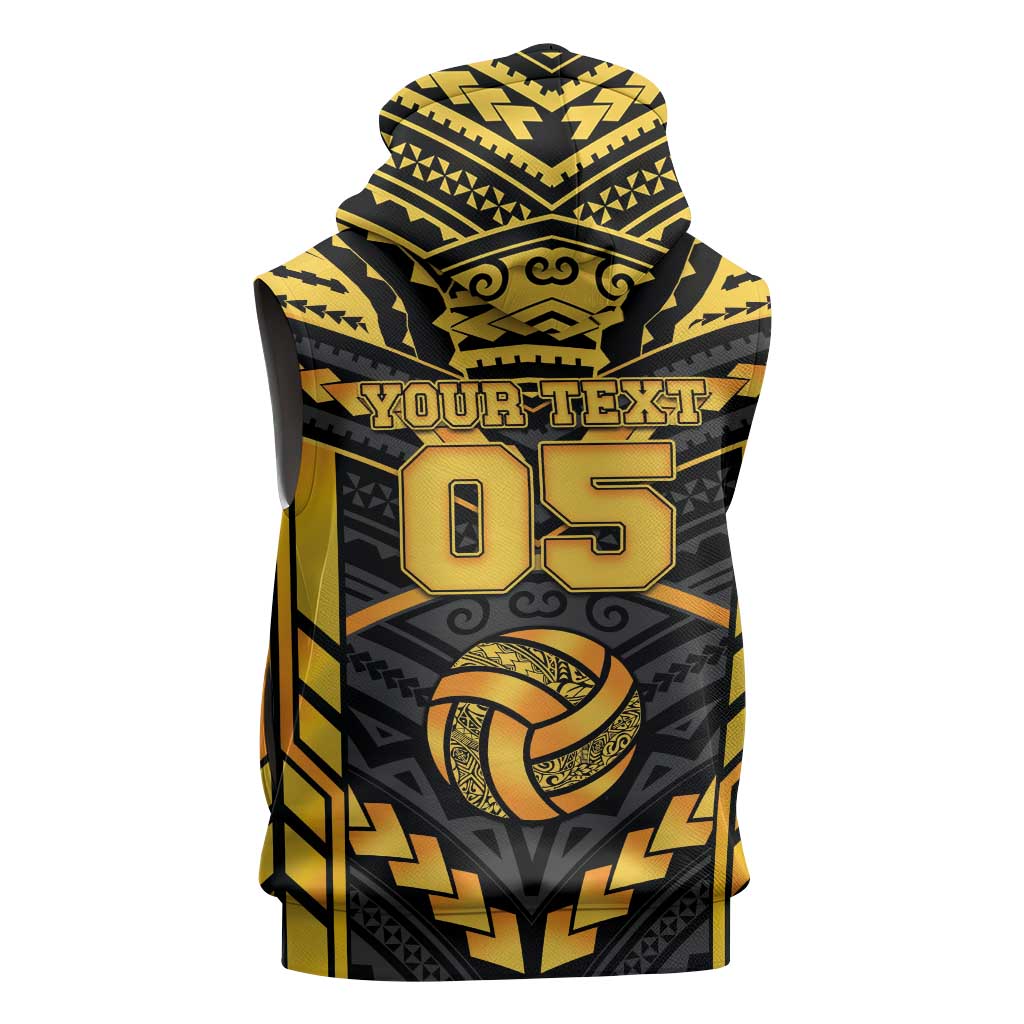 Custom Polynesia Beach Volleyball Sleeveless Zip Hoodie Gold Polynesian Tribal Pattern - Polynesian Pride