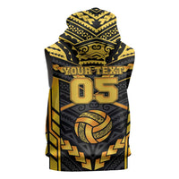 Custom Polynesia Beach Volleyball Sleeveless Zip Hoodie Gold Polynesian Tribal Pattern - Polynesian Pride