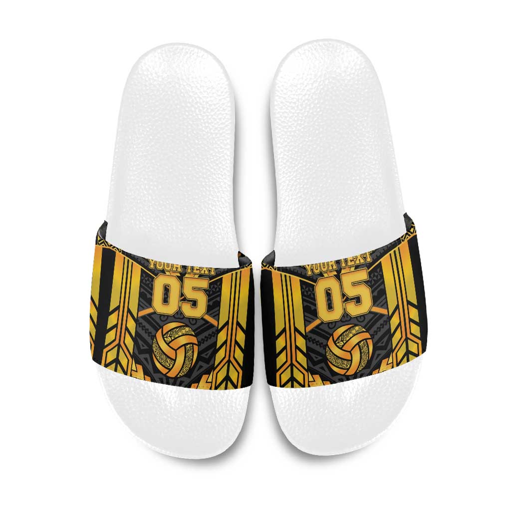 Custom Polynesia Beach Volleyball Slide Sandals Gold Polynesian Tribal Pattern - Polynesian Pride