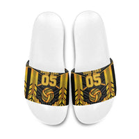 Custom Polynesia Beach Volleyball Slide Sandals Gold Polynesian Tribal Pattern - Polynesian Pride