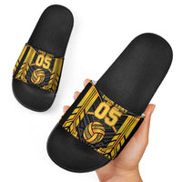 Custom Polynesia Beach Volleyball Slide Sandals Gold Polynesian Tribal Pattern - Polynesian Pride