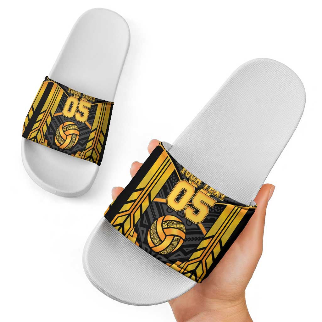 Custom Polynesia Beach Volleyball Slide Sandals Gold Polynesian Tribal Pattern - Polynesian Pride