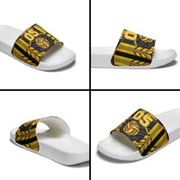 Custom Polynesia Beach Volleyball Slide Sandals Gold Polynesian Tribal Pattern - Polynesian Pride
