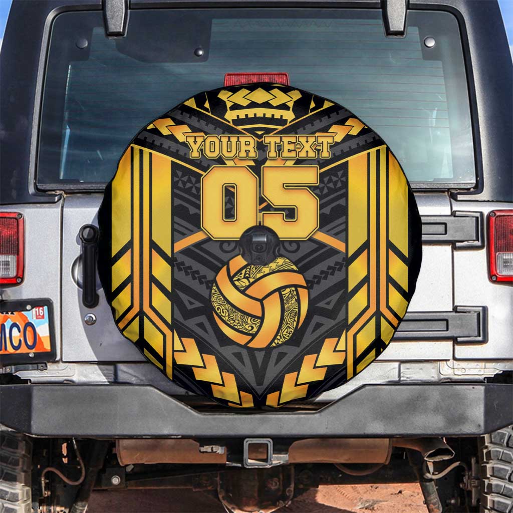 Custom Polynesia Beach Volleyball Spare Tire Cover Gold Polynesian Tribal Pattern - Polynesian Pride