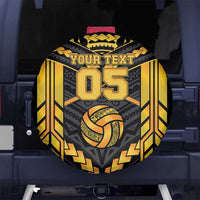Custom Polynesia Beach Volleyball Spare Tire Cover Gold Polynesian Tribal Pattern - Polynesian Pride