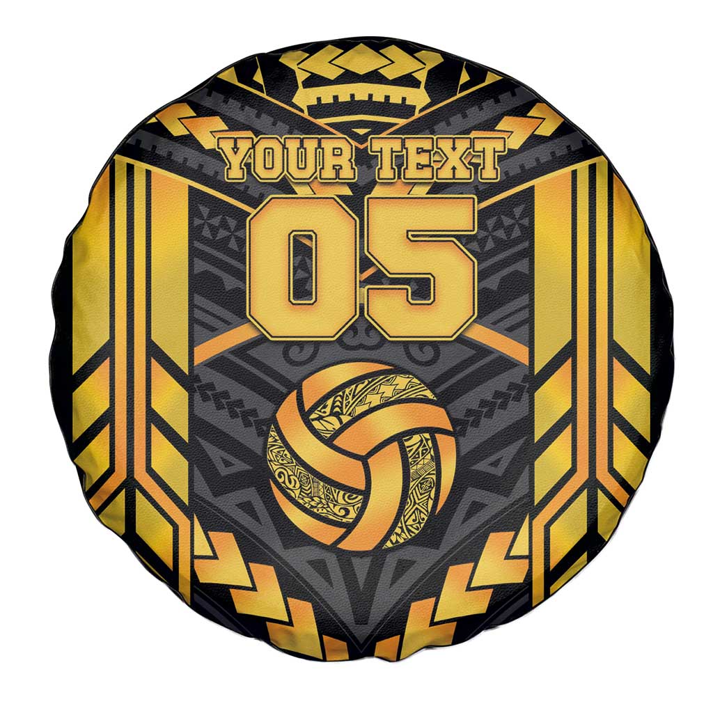 Custom Polynesia Beach Volleyball Spare Tire Cover Gold Polynesian Tribal Pattern - Polynesian Pride