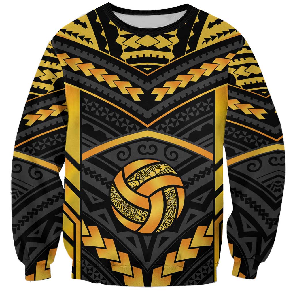 Custom Polynesia Beach Volleyball Sweatshirt Gold Polynesian Tribal Pattern - Polynesian Pride