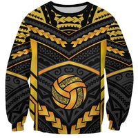 Custom Polynesia Beach Volleyball Sweatshirt Gold Polynesian Tribal Pattern - Polynesian Pride